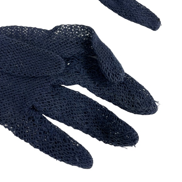 Vintage 1940s Elegant Floral Silk Mesh Dainty Small Sized Navy Blue Pink Flowers - Picture 5 of 16